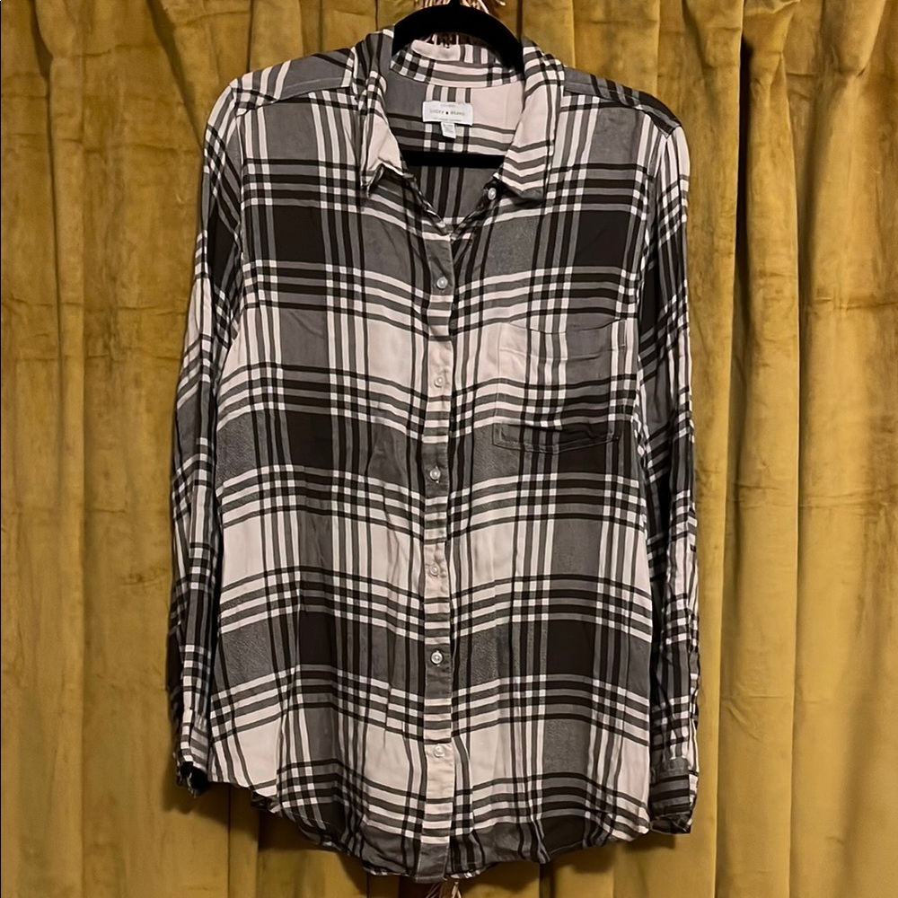 Lucky Brand Black and White Plaid Button Down Shirt